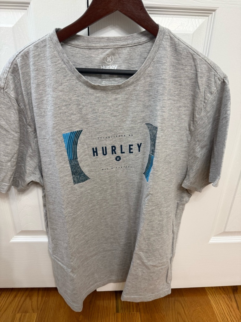 Hurley Heather Gray Tee with Blue Graphic
